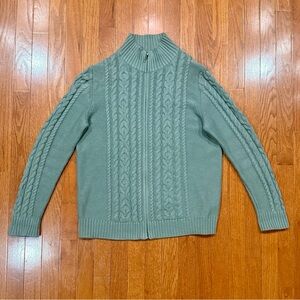 L.L. bean Double L Cable Knit Zip Up Cardigan Sweater Women’s Large Fisherman